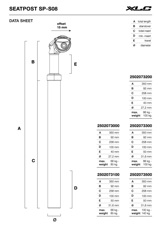 Amortyzowany wspornik siodła XLC SP-S08 31,6mm, 350mm, czarn., 86-100kg